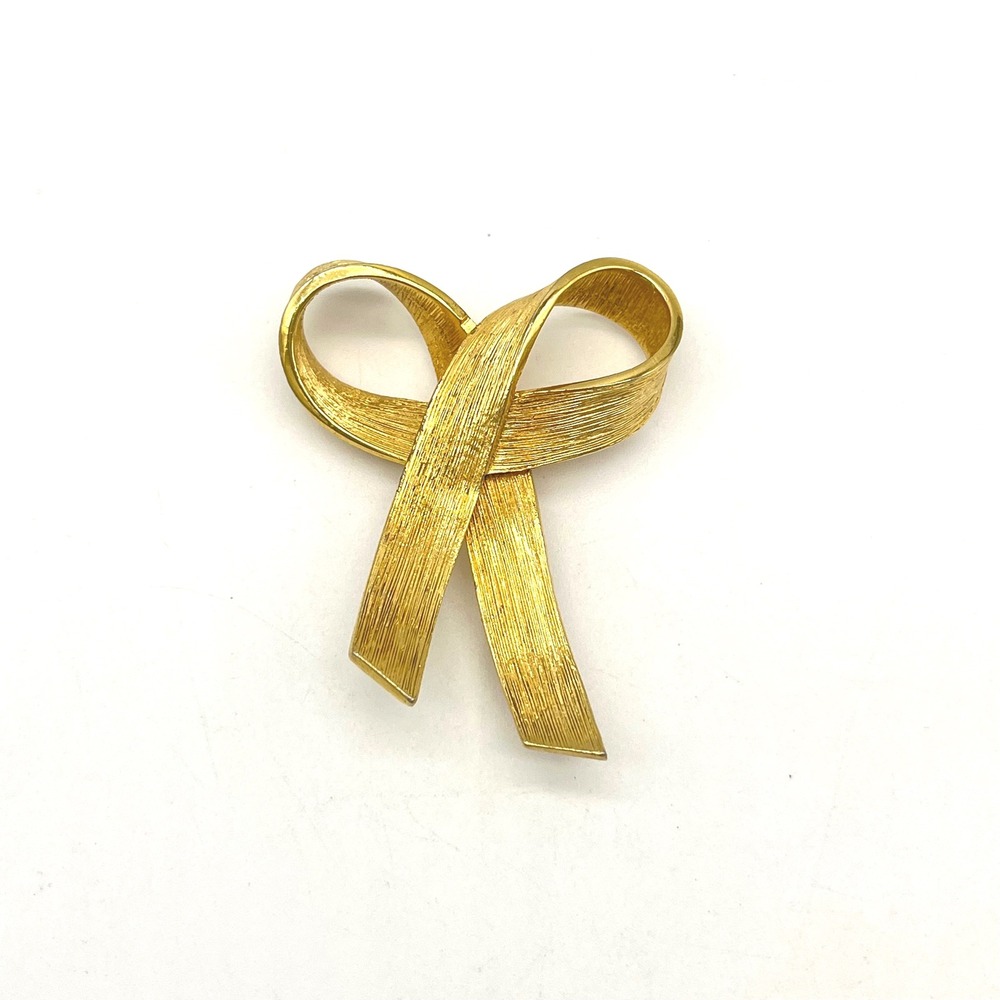 Vintage Gold Tone Ribbon Brooch‎ Pin Textured Elegant Statement Jewelry
